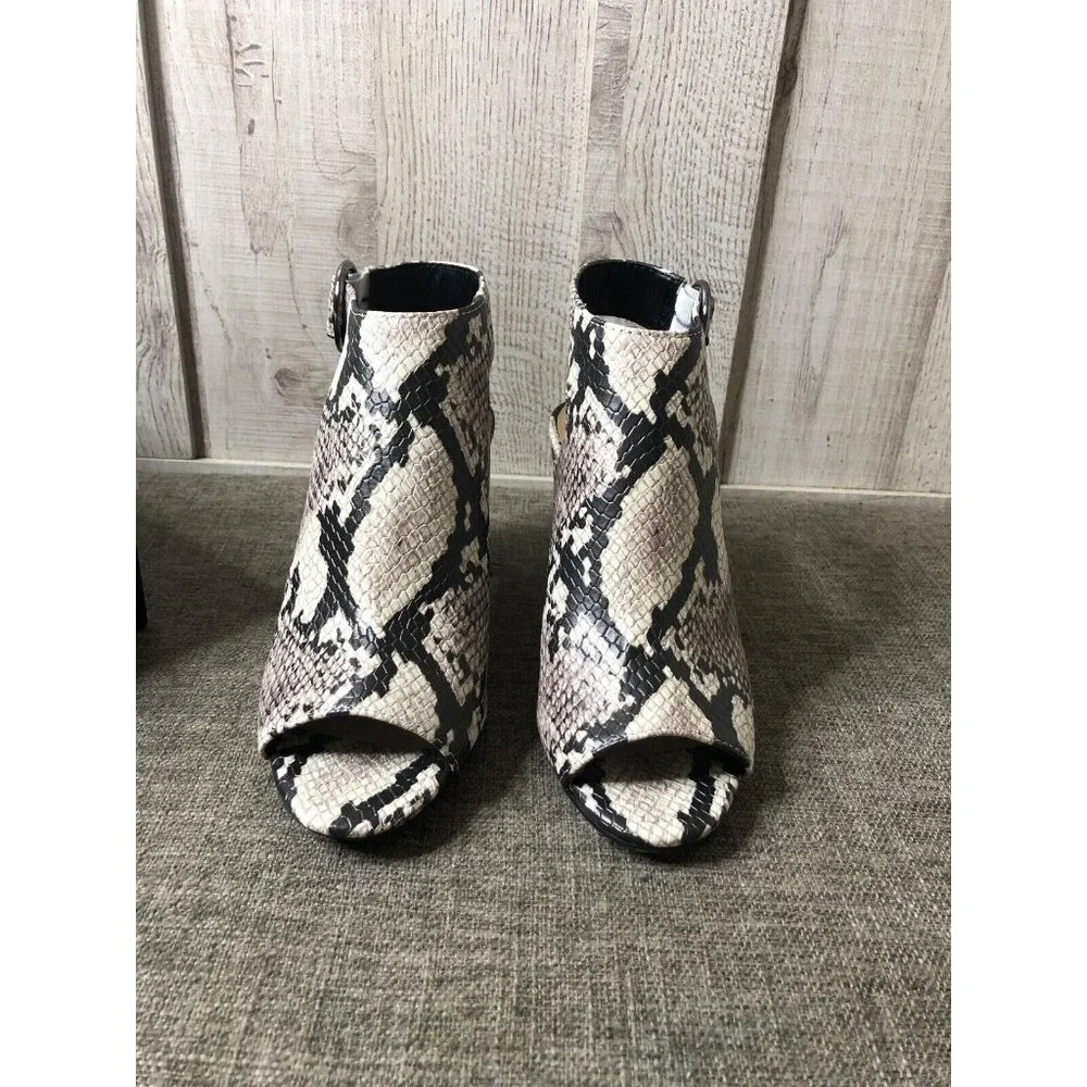 Alfani Womens Shoes Size 6 M Step Flex Black White Snake Print Open Toe Heels